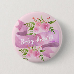 Macaron Rond 5 Cm Fille, Joli, Chic, Floral Baby shower rose