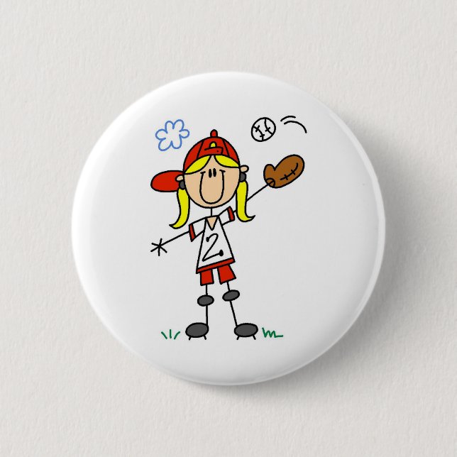 Macaron Rond 5 Cm Fille jouant le bouton du base-ball (Devant)