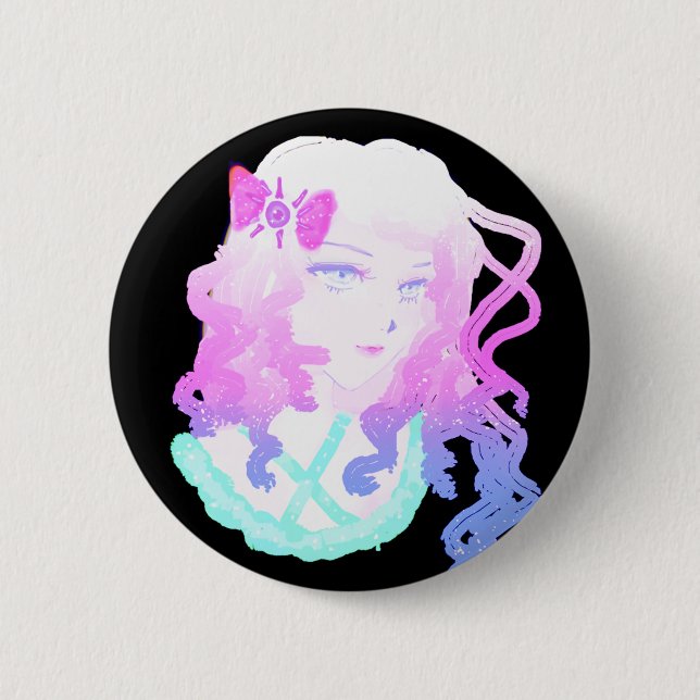 Macaron Rond 5 Cm Fille mignonne déplaisante en pastel de Kawaii de (Devant)