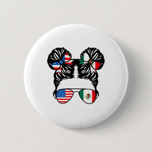 Macaron Rond 5 Cm Fille moitié américaine moitié mexicaine Drapeau É