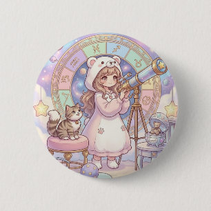 Macaron Rond 5 Cm Fille Ours Mignonne Téléscope Astrologie Pastel Ae