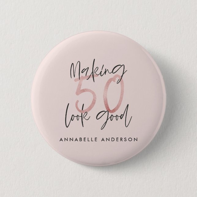 Macaron Rond 5 Cm Fille parties scintillant rose moderne design 50e  (Devant)