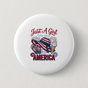 Macaron Rond 5 Cm Fille Patriotique America Eté Vintage T-Shirt Desi