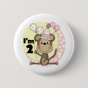 Macaron Rond 5 Cm Fille singe en Casquette de fête 2e anniversaire