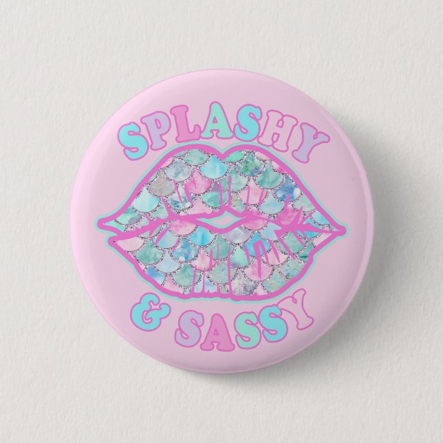 Macaron Rond 5 Cm Fille Splashy & Sassy Rose Turquoise Mermaid Kiss (Devant)