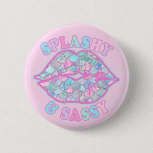 Macaron Rond 5 Cm Fille Splashy & Sassy Rose Turquoise Mermaid Kiss