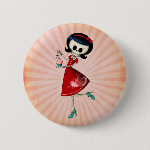Macaron Rond 5 Cm Fille squelettique douce et effrayante