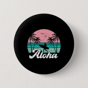 Macaron Rond 5 Cm Fille surfeuse Aloha Hawaï Surf hawaïen vintage 