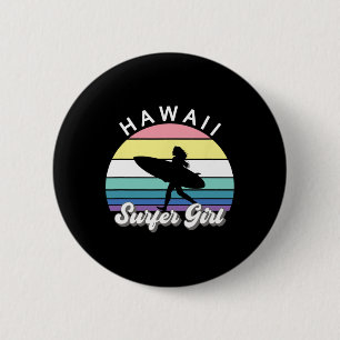 Macaron Rond 5 Cm Fille surfeuse Hawaii Vintage Surf Hawaïen Surf B