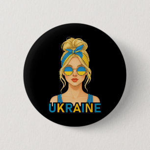 Macaron Rond 5 Cm Fille ukrainienne blonde Drapeau ukrainien Fille u