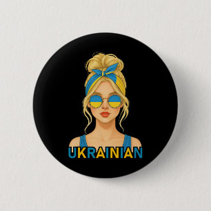 Macaron Rond 5 Cm Fille ukrainienne blonde Drapeau ukrainien Petite