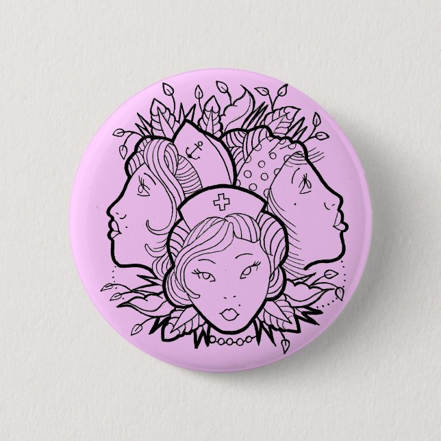 Macaron Rond 5 Cm filles de tatouage (Devant)