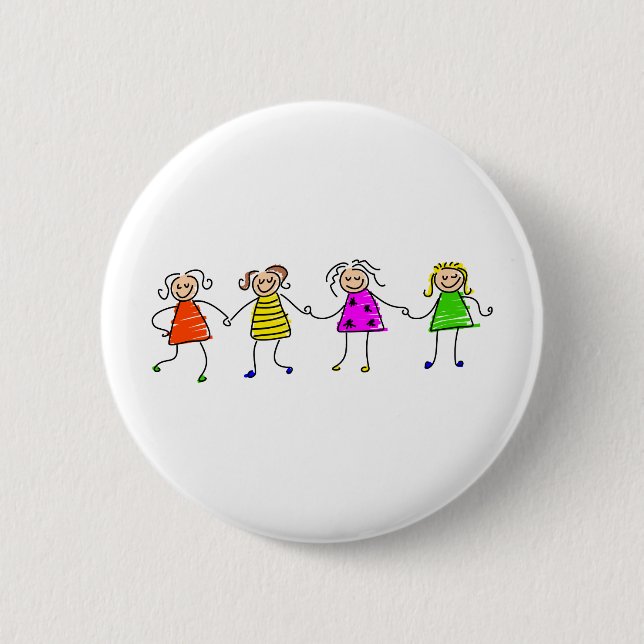 Macaron Rond 5 Cm Filles heureuses (Devant)