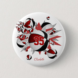 Macaron Rond 5 Cm filles rouge noir sport basketball stars