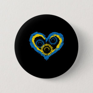 Macaron Rond 5 Cm Filles soutien ukrainien Cœur d'Ukraine Tournesols