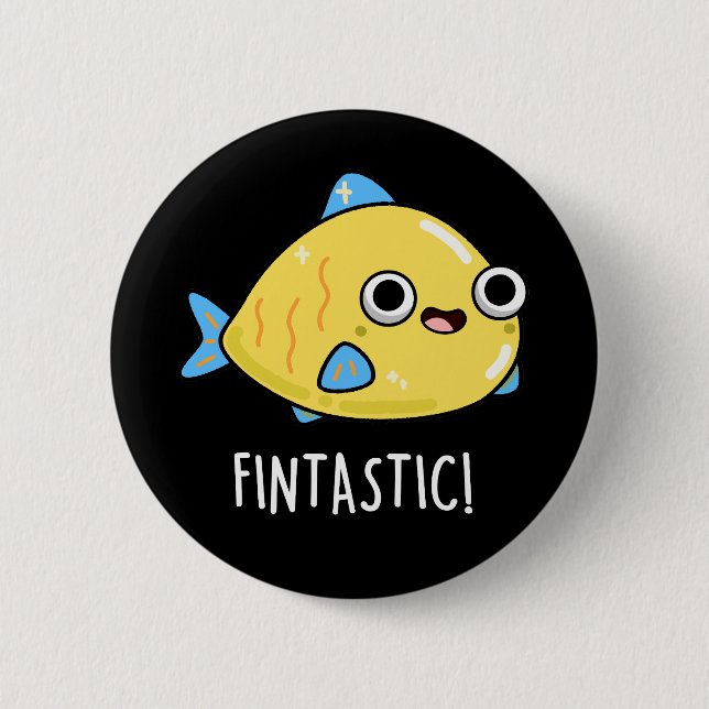 Macaron Rond 5 Cm Fintastic Funny Fish Pun Dark BG (Devant)