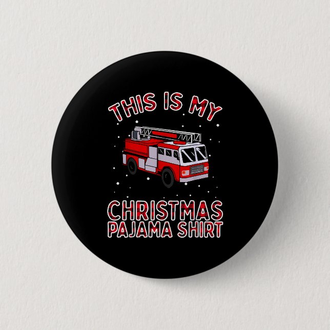 Macaron Rond 5 Cm Firefighter Christmas Pajama - Fire Truck Funny Fi (Devant)