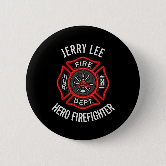 Macaron Rond 5 Cm Firefighter Nom de texte personnalisé Personnalisé (Devant)