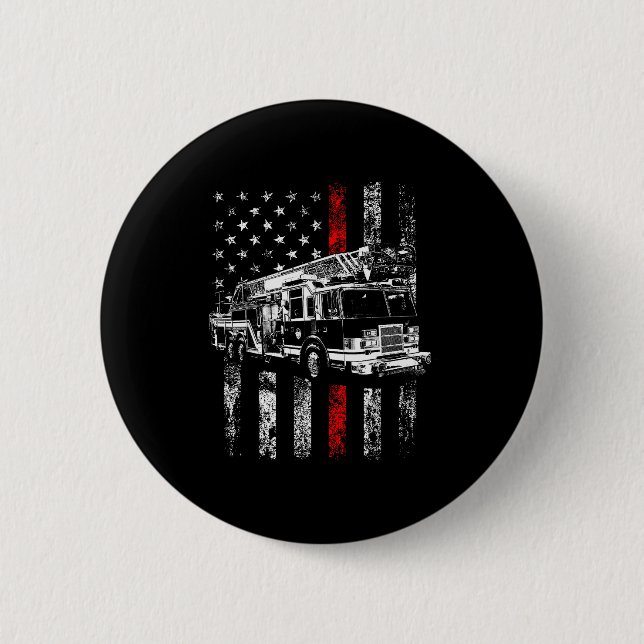 Macaron Rond 5 Cm Fireman American Flag Thin Red Line Firefighter  (Devant)