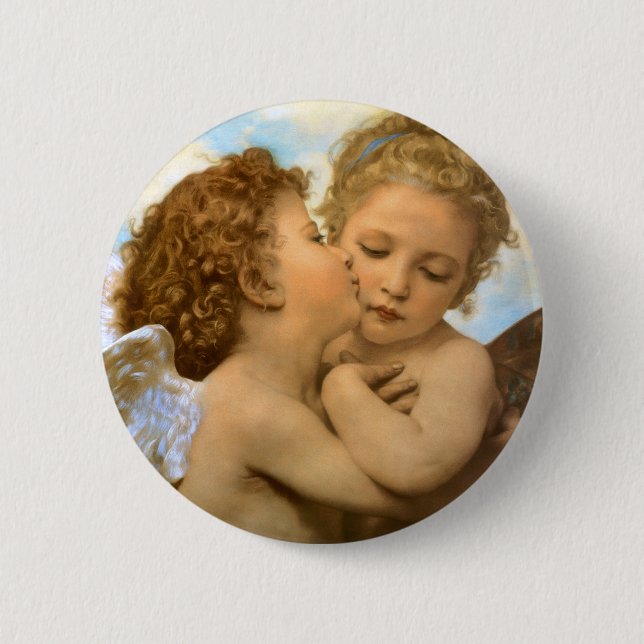 Macaron Rond 5 Cm First Kiss (détail d'ange) par Bouguereau (Devant)
