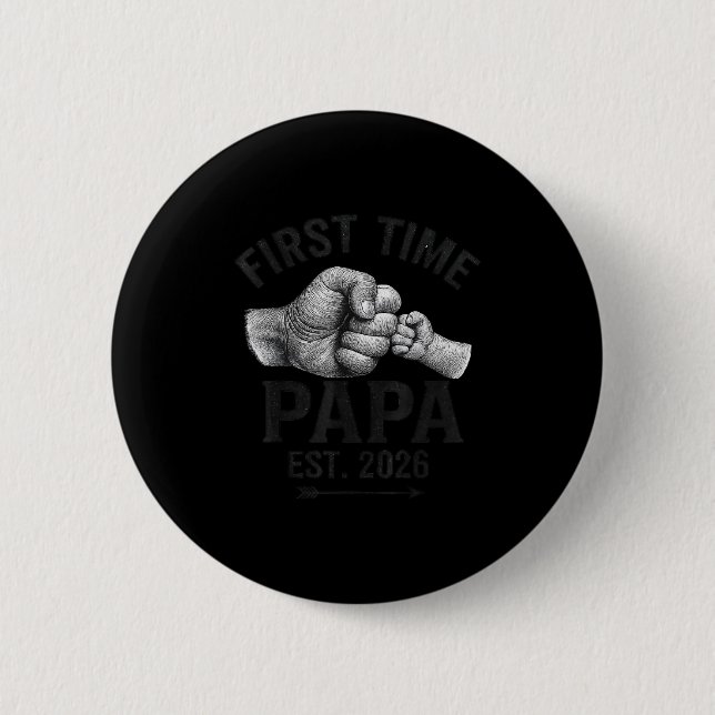 Macaron Rond 5 Cm First Time Papa Est 2026 Fist Bump New Dad Father' (Devant)