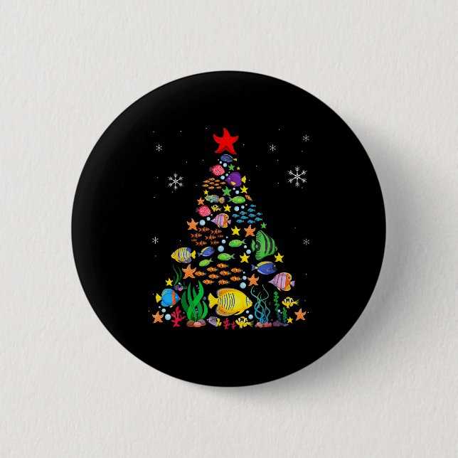 Macaron Rond 5 Cm Fish Lovers Sea Beach Aquatic Christmas Tree Xmas  (Devant)