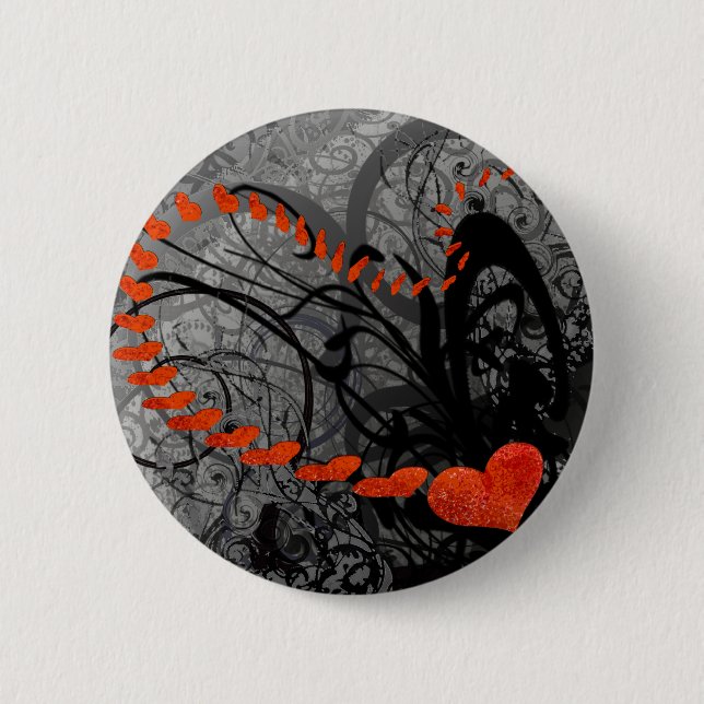 Macaron Rond 5 Cm Fissures du coeur noir et rouge (Devant)