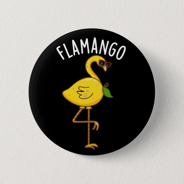 Macaron Rond 5 Cm Fla-mangue Funny Flamant rose Pun Dark BG (Devant)