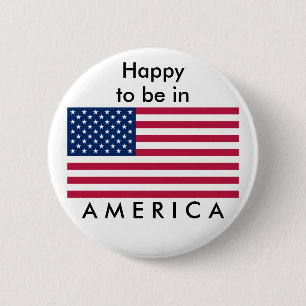 Macaron Rond 5 Cm FLAG USA, heureux d'être en AMÉRIQUE