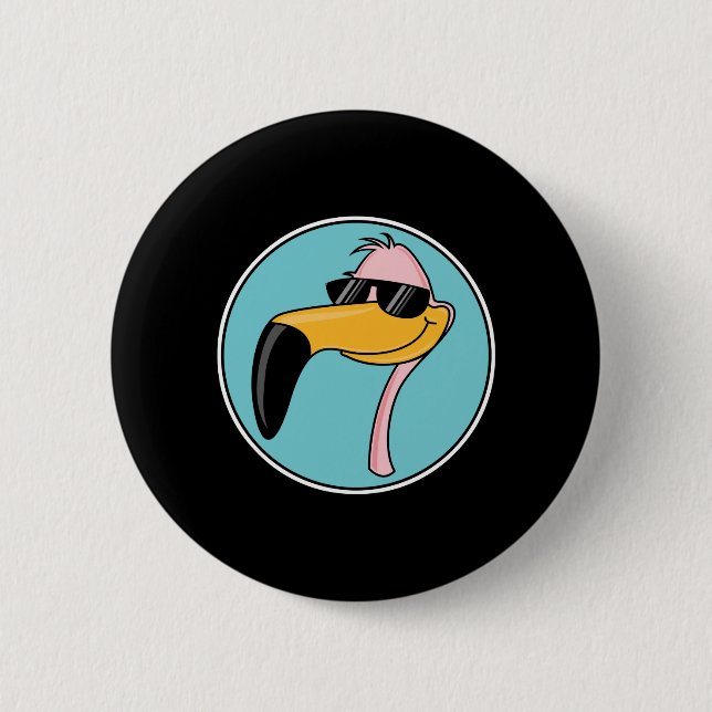 Macaron Rond 5 Cm flamant rose cool en lunettes de soleil (Devant)