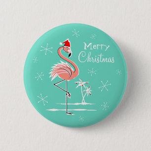 Macaron Rond 5 Cm Flamant rose de Noël Joyeux bouton de Noël rond