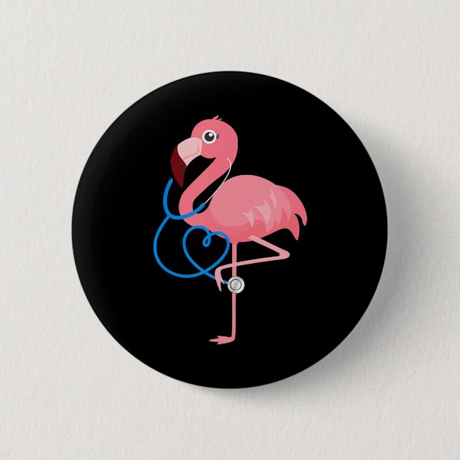 Macaron Rond 5 Cm Flamant rose de pédiatrie de l'infirmière Médicale (Devant)