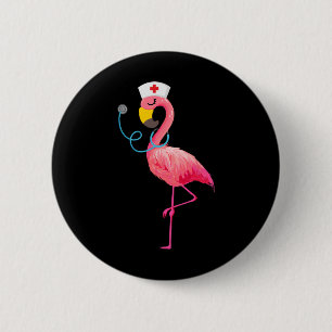 Macaron Rond 5 Cm Flamant rose d'infirmière - Amusant de Flamant ros
