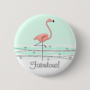 Macaron Rond 5 Cm Flamant rose 'Fabulous ! ' bouton vert