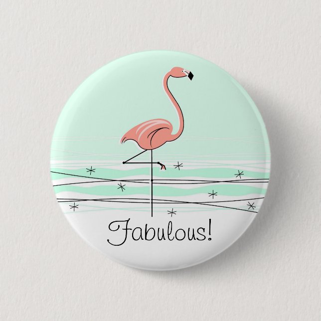 Macaron Rond 5 Cm Flamant rose 'Fabulous ! ' bouton vert (Devant)
