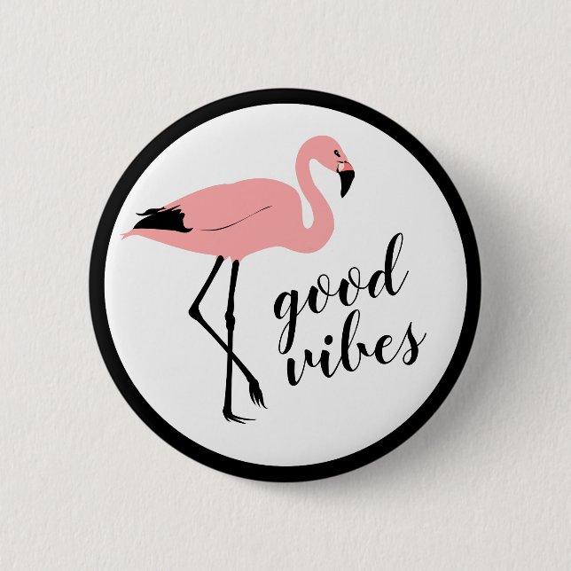 Macaron Rond 5 Cm Flamant rose Good Vibes Funny Bouton (Devant)