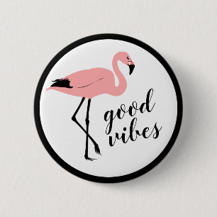 Macaron Rond 5 Cm Flamant rose Good Vibes Funny Bouton