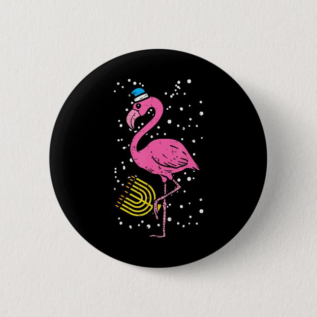 Macaron Rond 5 Cm Flamant rose juif Menorah Oiseau Lover Hanoukka (Devant)
