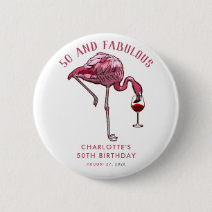 Macaron Rond 5 Cm Flamant rose personnalisé 50e anniversaire Novelty