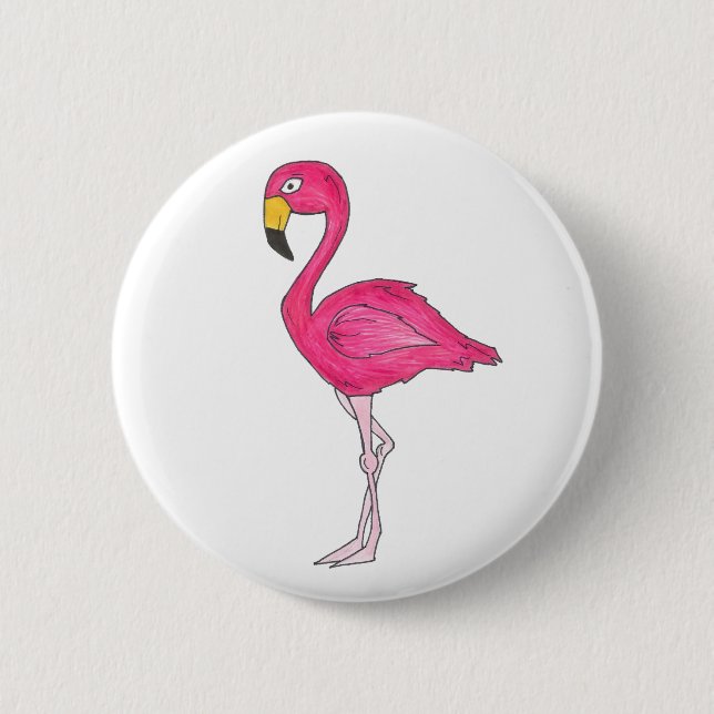 Macaron Rond 5 Cm Flamant rose rose chaud Tropical Island Bird Parad (Devant)
