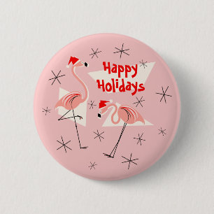 Macaron Rond 5 Cm Flamant rose Santas rose Happy Holidays bouton ron