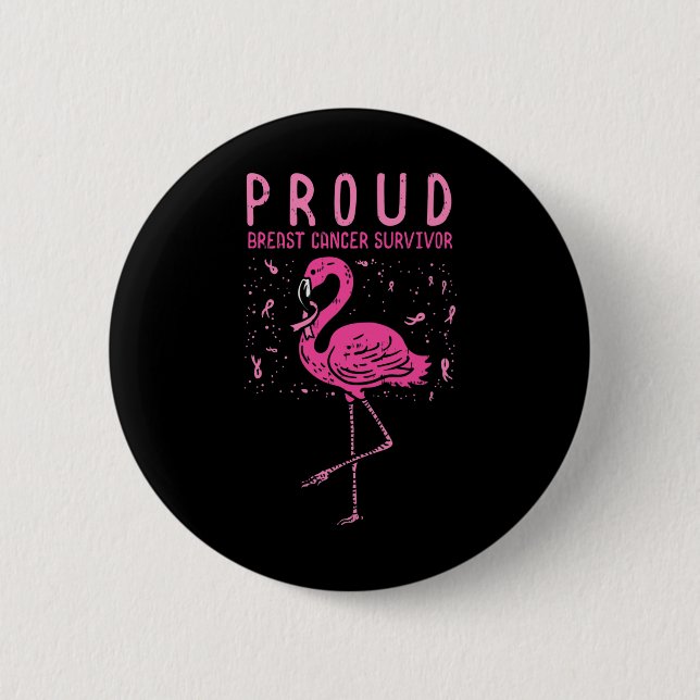Macaron Rond 5 Cm Flamant rose survivant Pink Breast Cancer Sensibil (Devant)