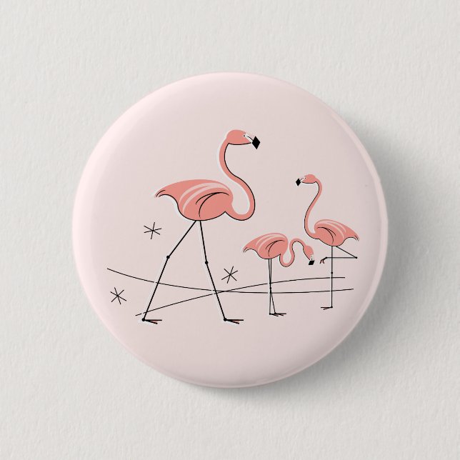 Macaron Rond 5 Cm Flamants roses Trio rose 2 bouton (Devant)