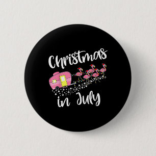 Macaron Rond 5 Cm Flamingo campeur de camping de Noël en juillet 