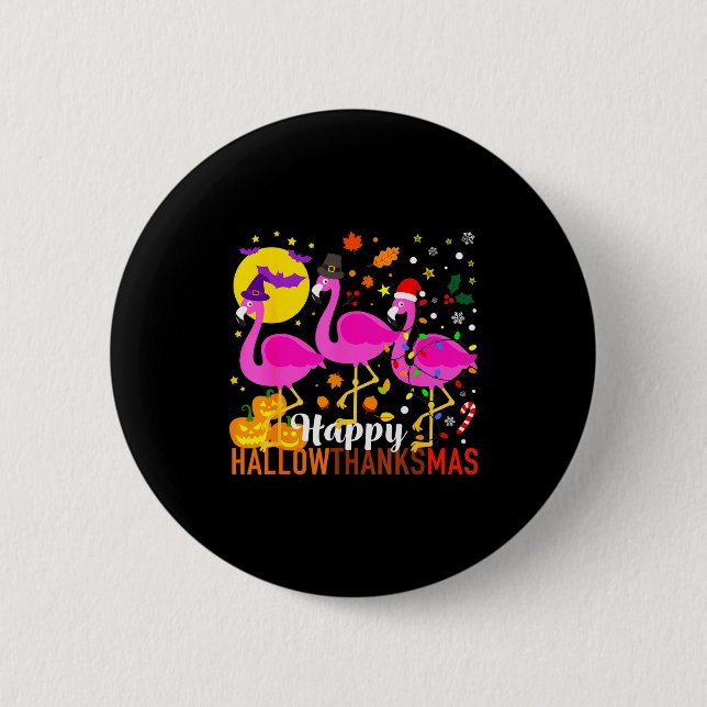 Macaron Rond 5 Cm Flamingo Halloween Thanksgiving Christmas Hallowth (Devant)