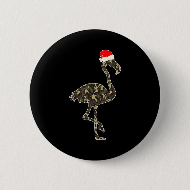 Macaron Rond 5 Cm Flamingo Lover Christmas Santa Hat Camouflage Illu (Devant)