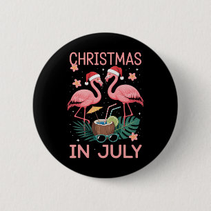 Macaron Rond 5 Cm Flamingo Rose Noël En Juillet Avec Chapeau De Père