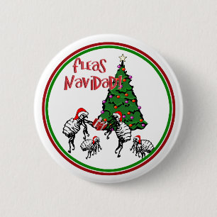 Macaron Rond 5 Cm FLEAS NAVIDAD - Christmas Fleas and Christmas Tree