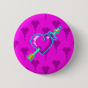 Macaron Rond 5 Cm Flèche à travers le coeur du néon - pixel art Butt
