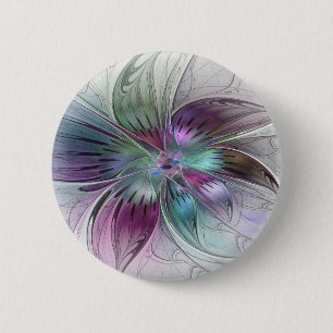 Macaron Rond 5 Cm Fleur Abstraite colorée Art moderne floral fractal